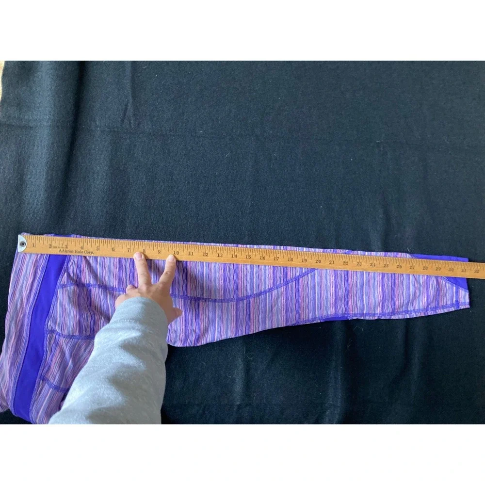 Lululemon Athletica Size 4 Purple Pink Stripe Athletic Legging Pants Zip Pockets